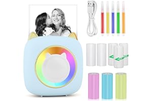 GuKKK Mini Impresora Fotográfica para Movil, Impresora Portátil Termica Impresora Bluetooth, Inalámbrico con LED de 7 Colores, para Fotos Nota