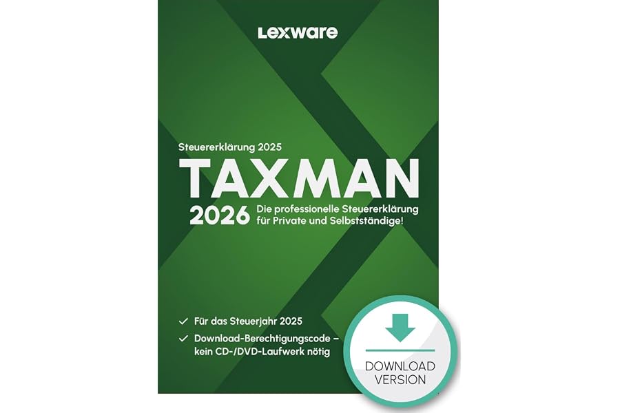 TAXMAN 2026 (für Steuerjahr 2025)| Download |Steuererklärungs-Software für Arbeitnehmer, Rentner u. Pensionäre, Familien, Stu