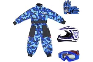 Zorax Blue CAMO S (5-6 Years) Kids Suit & Gloves S(5cm) & Goggles & Zorax S (49-50cm) ZOR-X17 Kids Motocross Helmet ECE 2206, Children Motorbike Motorcycle Helmet Set