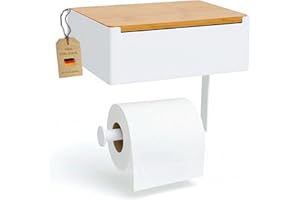 ‎PANDONIX Pandonix® Toilettenpapierhalter mit Feuchttücherbox - Edelstahl & Bambus - Toilettenpapierhalter ohne Bohren - Weiß - klopapierhalter mit feuchttücherbox