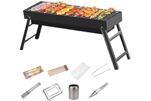 Lixiin Barbecue a Carbone Portatile, Barbecue Grill Pieghevole, 60x 23x 34 CM, con 8pcs/Set BBQ Pacchetto Accessori per 5-8 Persone, Griglia Trasportabile per Picnic all'aperto Giardino Terrazza