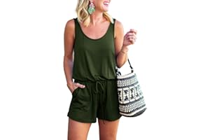 REORIA Women's Summer Loose V-Neck Spaghetti Straps Short Jumpsuit