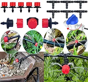 DIY Crafts Red Head Sprinkler Drip Irrigation Kit for Cooling System Animal Plants Swimming Pool Cooler Tube Hose Pipe Nozzles Misters Water Patio Garden (Drip Irrigation Kit) (15x Heads, Drip Kit)