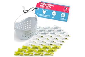 culiclean 40 Pinzas con Cesta para Tender Ropa Que No Dejan Marca – Cesta Pinzas Ropa Tender – Plástico Resistente y BPA-Free – Fabricado en Francia – Soft Clip, Gris-Verde-Blanco, Cesta Gris