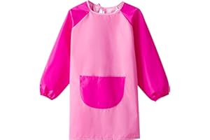 RUOXIXI 1 Pezzi Grembiule Pittura Bambini, Grembiulino Impermeabile Scuola Maniche Lunghe con Tasche,Adatto per altezza 110-140 cm,Ragazza,Ragazzo per la Pittura Artigianale,Rosa