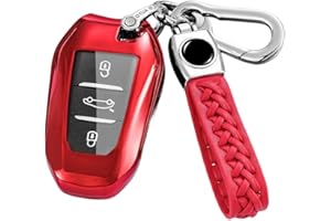 【5 Couleurs】 MEDZUK Compatible avec Citroen C5 Aircross 2018-2022 2023 | C5 X 2021-2023 2024 Coque de clé de Voiture avec Porte Clés Accessoire Protection (Rouge)