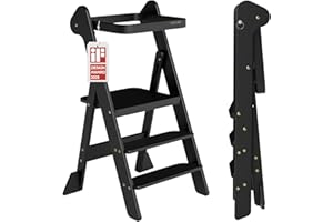 ‎COSYLAND COSYLAND Lernturm ab 1 Jahr klappbar – iF Design Award Gewinner, höhenverstellbarer Lernturm mit Sicherheitsnetz, Montessori Learning Tower/Lernstuhl für Kinder, Holz (Schwarz)