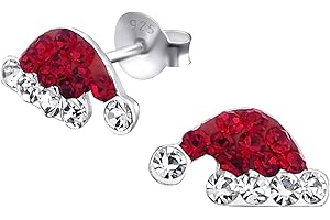 Monkimau Mädchen Ohrringe Weihnachtsmütze Ohrstecker aus 925 Sterling Silver echt Silber mit 28 Kristallen