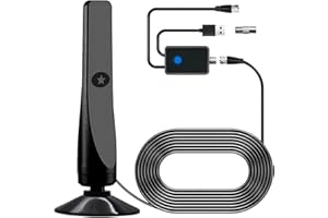 ANJAMI Indoor TV Aerial, 1080P 4K HD Digital TV Antenna 290 Miles Range Support 360° Acceptance Reception Freeview with Signal Booster 11.5ft Aerial Cable for All Local HDTV (TV Aerial-350)
