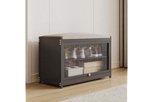 BAKAJI Scarpiera con Seduta e 2 Scomparti Interni Salvaspazio, Mobile Panca Porta Scarpe con Anta Trasparente e Base Antiscivolo per Ingresso, Camera da Letto, Ingresso 70 x 32 x 45 cm (Nero)