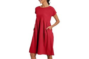 DASFSAGH 2024 Nuevo Vestido Verano Cuello Redondo para Mujeres Casual Y CóModo AlgodóN De Manga Corta Bolsillo Falda Playa Vestidos Verano Mujer 2024 Largos Elegantes Vestidos De Boda Invitada Vacaciones