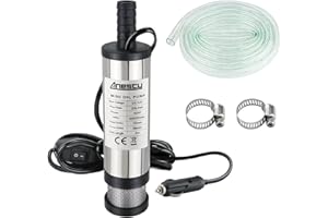 ANESTY Water Pump Diesel Fuel Pump,Portable Transfer Pump DC 12V 38mm for Water Oil Liquid Diesel,Stainless Steel Submersible Pump with Cigarette Plug,Filter Removable | 3 Meter Power Cord + Hose,Hose Clamps