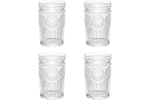 LOYUYU Set De 4, Verres à Eau Romantiques, Verres à Boire Premium 350ML, Set De Verrerie Vintage Pour Jus, Boissons, Bières, Cocktails Set de 4 (350ml)
