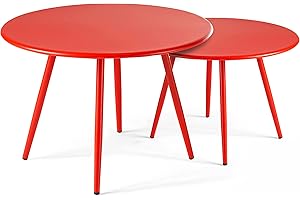 Oviala Palavas - Lot de 2 Tables Basses de Jardin en Acier Rouge