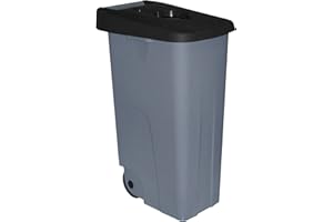Contenedor de Residuos Reciclo 85L Negro con Tapa Abierta y Ruedas – Plástico Resistente, Encajable, Asa Ergonómica, Ideal para Residuos No Reciclables y Colectividades | Denox