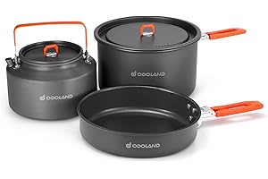 Odoland Camping Pot Set, Gavette Set avec Camping Pot, Bouilloire, Casserole, Camping Pot et Casserole pour la Randonnée dans la Cuisine Extérieure