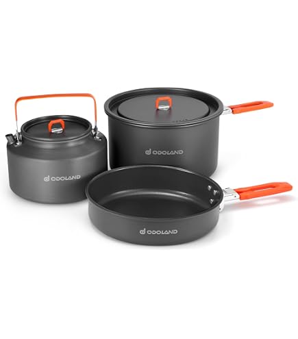 DUOJIN Kit De Casseroles Camping En Aluminium Durable - Set Complet 4 Pièces Avec Couvercles/Poêles Pour 2-3 Personnes - Idéal Randonnée, Pique-Nique Et Survie