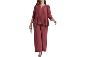 Hanna Nikole Plus Size Tuta Donna 3 Pezzi Chiffon Set Manica Corta Tailleur Casual con Pantaloni e Canotta Facile da Abbinare per Ufficio e Uscite Quotidiane