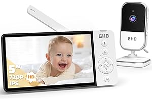 GHB Babyphone Camera 5" Camera Bebe Surveillance 720P HD 5000mAh Écran IPS Vision Nocturne VOX Capteur de Température Zoom 4X Audio Bidirectionnel