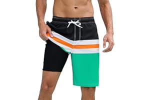 Arcweg Mens Swimming Shorts Long Swimming Trunks with Compression Liner 2 in 1 Swim Trunks with Zipper Pockets Quick Dry Men's Swim Shorts Double Layer