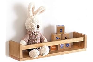OAKERLAND Oak Floating Nursery Bookshelf, 40cm Natural Solid Wood Wall Shelves for Storybooks, Wooden Book Organizer Shelf Picture Ledge for Kids Room, Nursery, Bedroom, Living