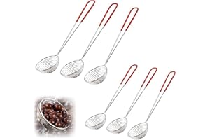 YANJINGHE 6 PCS Passoire, Cuillère de Cuisine en Acier Inoxydable, Passoire à Fondue Chinoise Epuisette à Fondue, avec Poignée Longue pour Légumes, Champignons, Viande, Poisson 29 CM y 27 CM