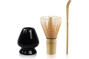 NWVUOP Matcha Set Matcha Besen mit Matcha Löffel Schneebesenhalter, Matcha Tee Set(Schwarz)