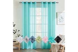 EMEMA 2 Pannelli Tende Trasparenti in Voile Con Occhielli Morbidi Finestre per Camera da Letto e per Salotto Eleganti Soggiorno 140x245cm Turchesse