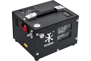 Compresor de aire TUXING Pcp, 4500 Psi 30 Mpa, sin aceite/agua, alimentado por coche 12 V CC o hogar 110 V CA con adaptador (incluido), bomba para rifles de aire PCP y pistolas de aire (TXES061)