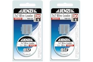 STMK Set: 2 x Jenzi Stahl Vorfach, Powerflex, 7x7, 6, 9, 12, 15, oder 20 kg, mit 20 Klemmhülsen Vorfach + gratis Petri Heil! Aufkleber