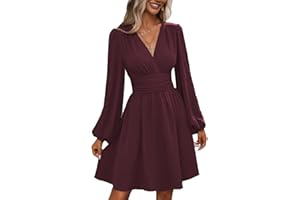 UUAISSO Vestito Casual da Donna Manica Lunga Vita Alta A Line Abiti Avvolgenti Scollo a V Midi Dress
