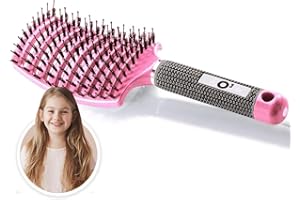 Brosse Poil de Sanglier [ 1 Brosse à Cheveux ROSE en Poils de Sanglier ] Brosse a cheveux demelante, 100% Naturelle – Pour démêler en douceur ! (Pink)