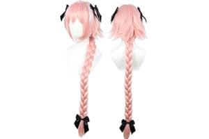 Linfairy Long Pink Cosplay Wig with 3 Bowknot Halloween Costume Wig for Women Braid Hair 95 cm