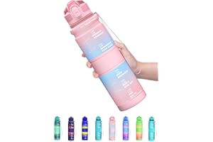 Coolfel Borraccia 1 litro/500ml, Bottiglia d'acqua Motivazionale con Segni di Tempo, Borraccia Palestra A Prova di Perdita senza BPA Plastica per Bambini, Scuola, Ciclismo Sportiva, Sport