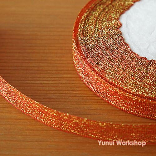 (25 yards, Red Gold) Ribbon Trim 10mm/ 0.4" Metallic Color Embellishment Doll Dress Scrapbook Gift Wrapping Sewing Knit Craft DIY