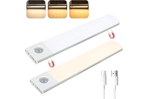 RISVOWO Luz de Armario, Luz LED Adhesiva USB Recargable Luz Nocturna, luz armario sensor movimiento, luces led inalámbrica para Escaleras, Armario, Pasillo, Cocina, Garaje-2 Packs