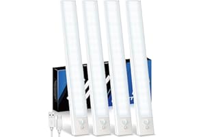 KALAHOL 4 Pack Under Cabinet Kitchen Lights, Motion Sensor Lights Indoor, Type-C, Charging Indicator, for Wardrobe, Under Counter, Cupboard, Stairs, Kitchen (30CM, Cold White)