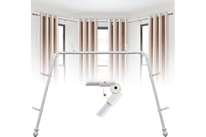 Harrms Bay Window Curtain Pole, U-Shaped Curved White Rod with 2 Elbows 76-460cm, 25mm Thick Heavy-Duty 3-Sided Corner Pole for Living Room & Bedroom