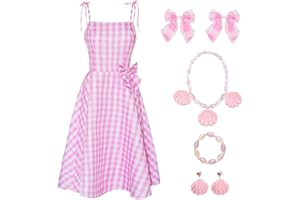 MARYPATY Vestiti Barb the Movie Donna Costume, Barb Cosplay Costume, Barb Abito per ragazze Rosa Senza maniche Abito a quadrett Carnevale Costume.