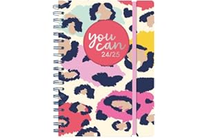 SHINEONE A5 Wiro Die Cut Academic Diary 2024-2025 Day A Page Mid Year Hardback Planner Student,teacher, planner Year Hardback Spiral Year Diary (Leopard Pattern)