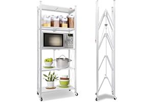 FuGuiB Étagère pliante à 5 niveaux - En métal - Avec roulettes - Pour cuisine - Étagère de rangement (blanc - 5 couches)