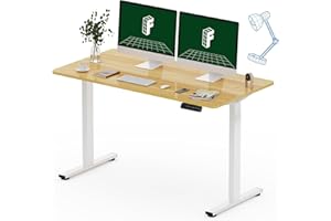 FLEXISPOT ONE PIECE Electric Standing Desk Height Adjustable Standing Desk Sit Stand Desk Adjustable Desk Stand Up Desk for Home Office (120 * 60cm White Frame+ Maple Desktop)