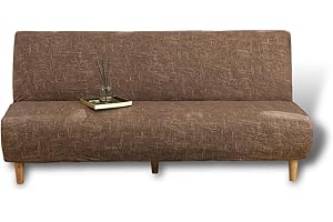 Jianyana Housse de canapé-lit Moderne sans accoudoirs, 2 à 3 Places, Housse de canapé Extensible, Durable en Polyester élastique, futon S (Café De Lin)