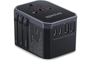 EPICKA Adapter podróżny na całym świecie, uniwersalny adapter podróżny, międzynarodowy adapter do gniazdka, wtyczka podróżna z 3 USB-C, 2 USB-A, adapter podróżny do Niemiec, USA, Tajlandii, Australii,