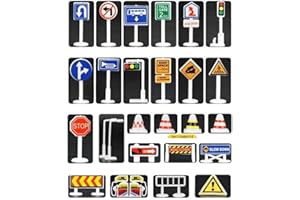 BONTANND 28 Pezzi Di Plastica Cartelli Stradali Per Train Set Soggiorno Giocattolo Semaforo Pedonale & Signal Bambini Di Plastica Cartelli Stradali Playset Legno Segnali Stradali Perfetto Per Car & Train Set