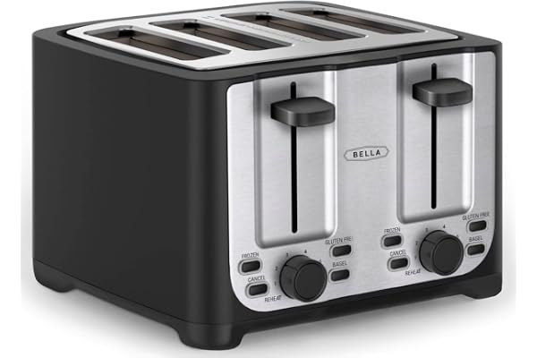 bella 4-skivad brödrost med automatisk avstängning, extra breda slitsar och avtagbar smuluppsamlare, avfrostnings- och uppvärmningsfunktion, rostfritt stål och