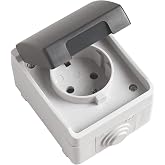 Amig - IP54 Waterproof Schuko Simple Socket Base with Cover Mod.3600 - Max Voltage 230V - Anti Humidity Suitable for Outdoor
