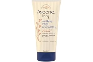 Aveeno Baby Soothing Relief Emollient Cream (1x 150ml), Unscented Baby Cream with Natural Oil & Vitamin E, Soothes and Moisturises for 24 Hours, for Dry, Sensitive Skin Prone to Irritation