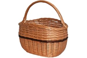 DAMIAN-WIKLINA Cesta de mimbre, cesta de la compra, cesta de frutas o verduras, cesta de champiñones, cesta de pícnic, 41 x 27 / 25/40 cm