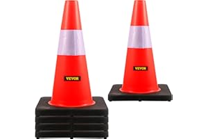 VEVOR Cône de Signalisation 5 Pièces 45 cm, Cône de Chantier Orange en PVC, Cône de Sécurité avec Col Réfléchissant et Base Lestée Noire, pour Délimitation Stationnement d’Urgence en Route Parking